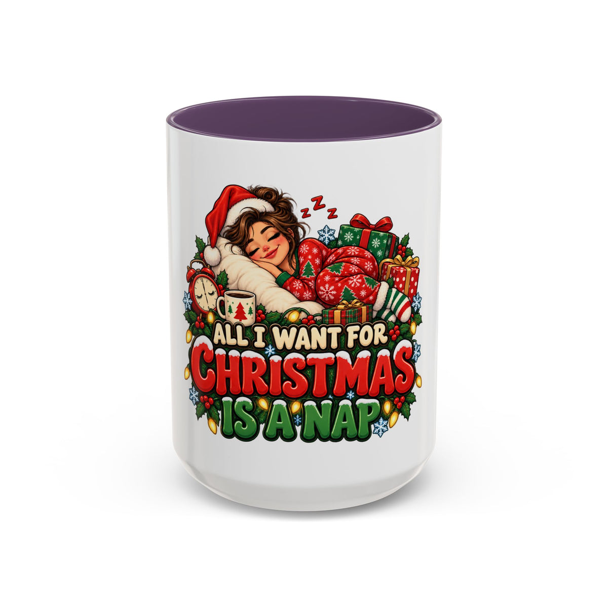 Christmas Coffee Mug — "All I Want For Christmas Is A Nap" Holiday Accent Mug (11/15oz)
