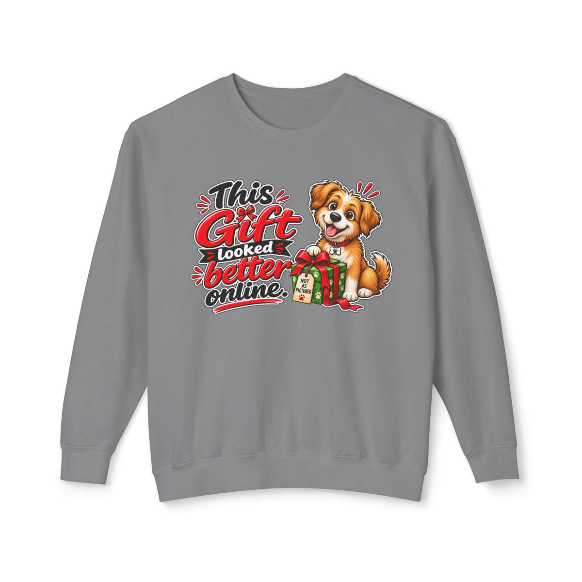 "This Gift Looked Better Online" Christmas Dog Sweatshirt — Grey, S | The ClawMark Store