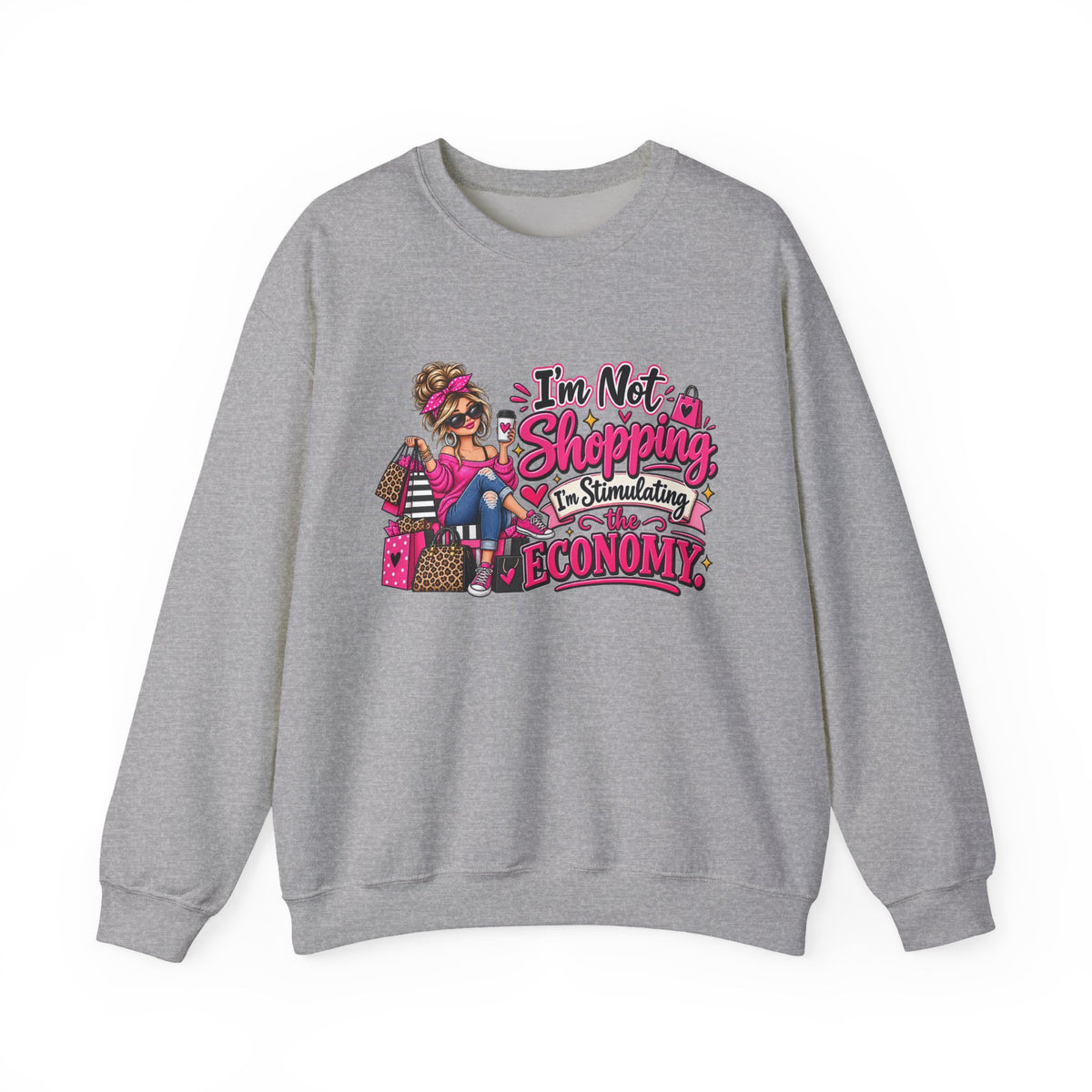 "I'm Not Shopping, I'm Stimulating the Economy" Sweatshirt — M, Sport Grey | The ClawMark Store