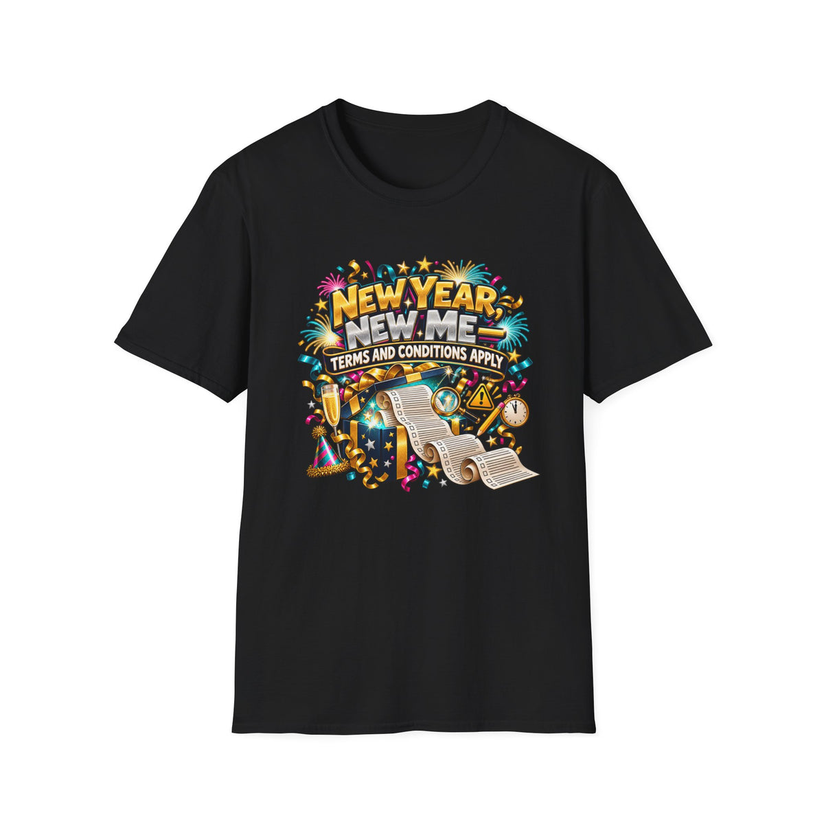 New Year, New Me T-Shirt — "Terms and Conditions Apply" Funny NYE Graphic Tee