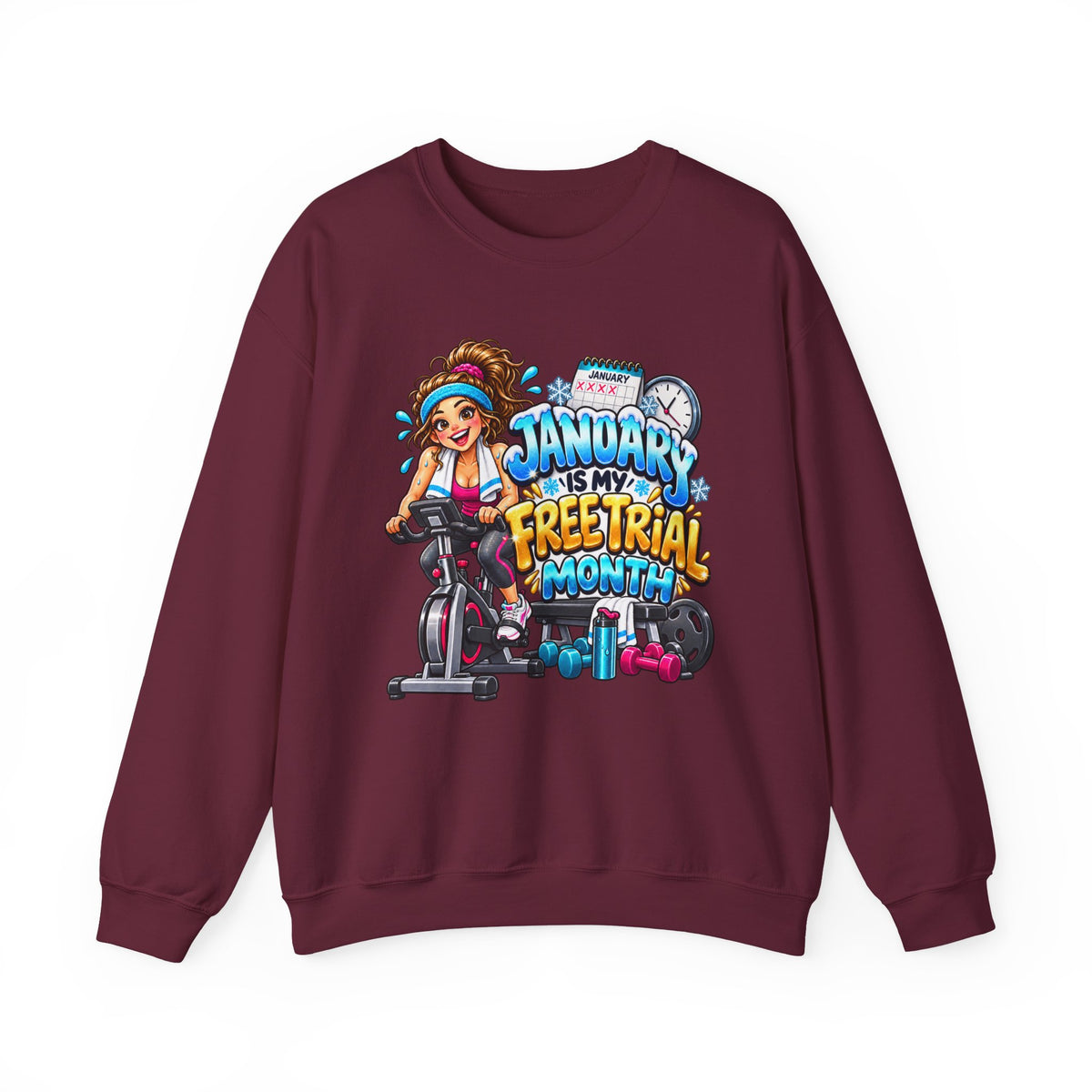 January Is My Free Trial Month Sweatshirt - Cute Spinning Bike Fitness Crewneck