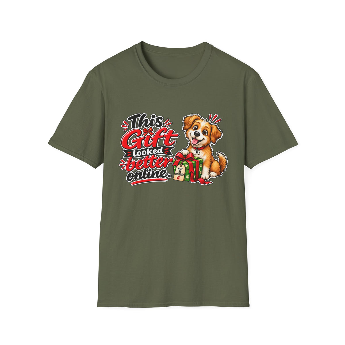 This Gift Looked Better Online — Puppy Graphic T-Shirt — Military Green, S | The ClawMark Store