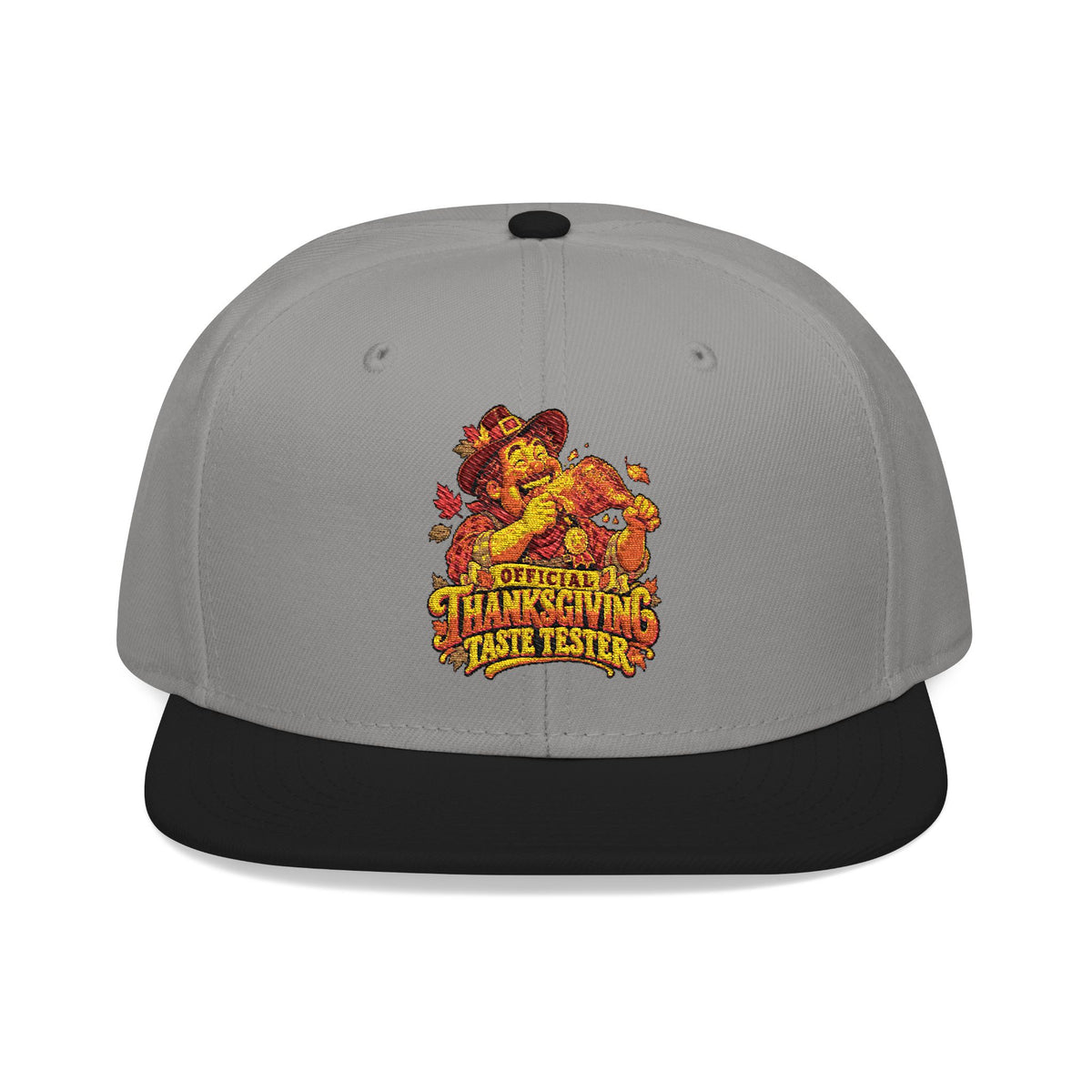 Flame Patch Snapback Hat — Embroidered Fiery Logo Flat Brim Cap