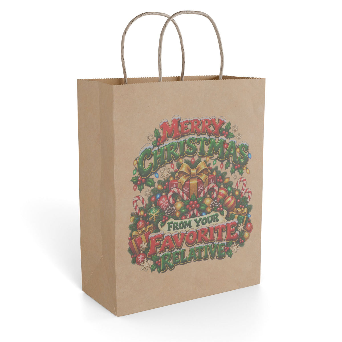 Merry Christmas Gift Bag — "From Your Favorite Relative" Holiday Paper Bag