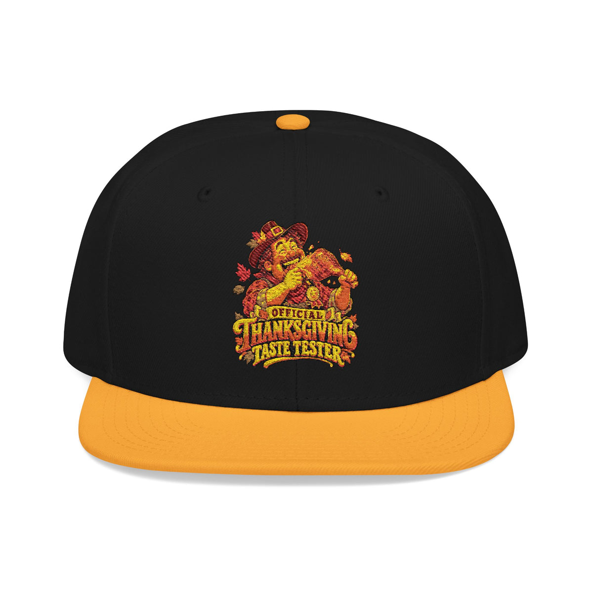 Flame Patch Snapback Hat — Embroidered Fiery Logo Flat Brim Cap