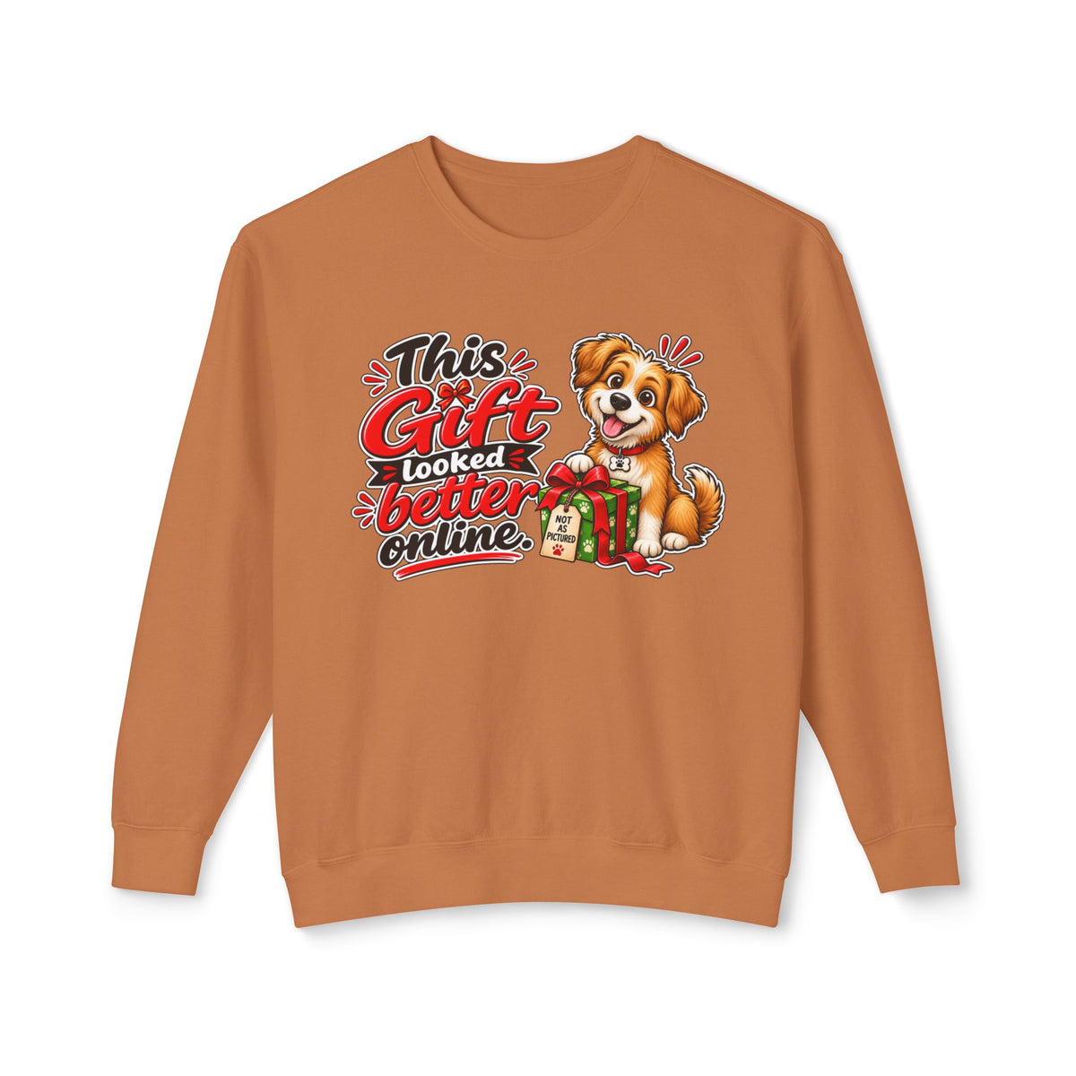 "This Gift Looked Better Online" Christmas Dog Sweatshirt — Yam, S | The ClawMark Store