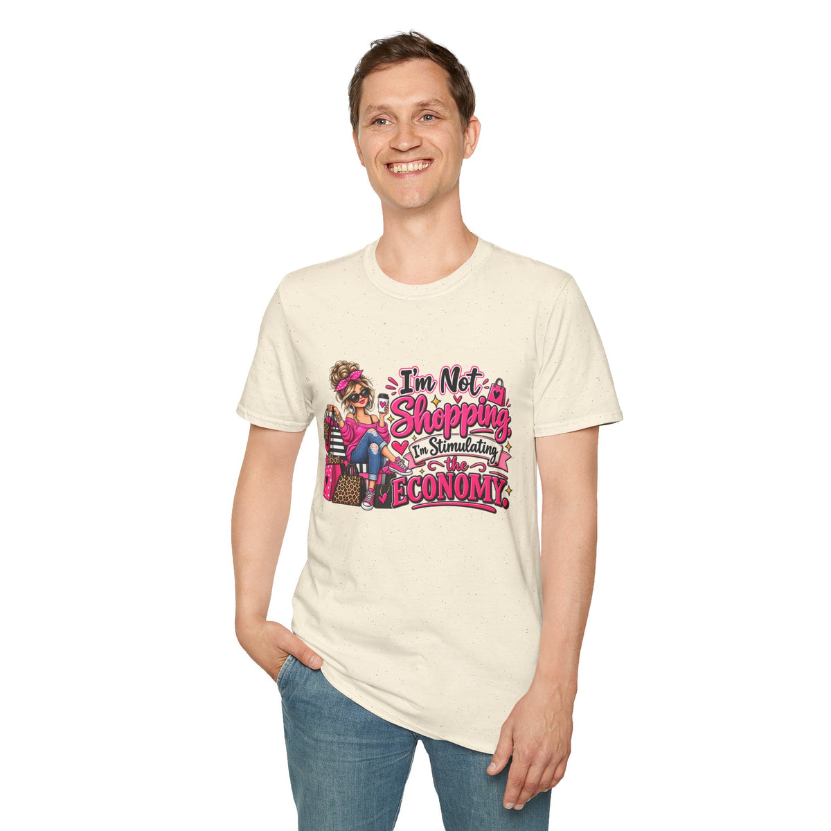 I'm Not Shopping, I'm Stimulating the Economy — T-Shirt — S, Natural | The ClawMark Store