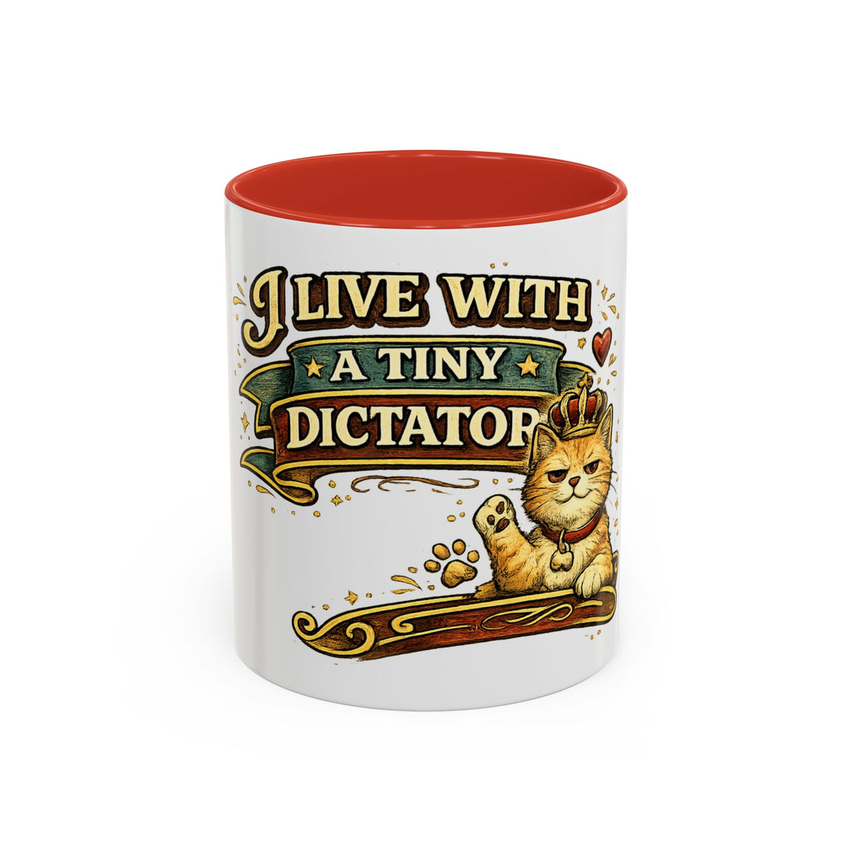 "I Live With A Tiny Dictator" Cat Mug (11oz, 15oz) — Red, 11oz | The ClawMark Store