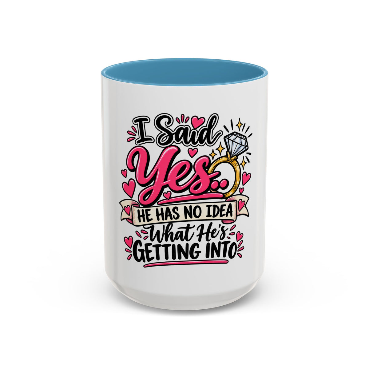 "I Said Yes" Engagement Proposal Mug — Light Blue, 15oz | The ClawMark Store