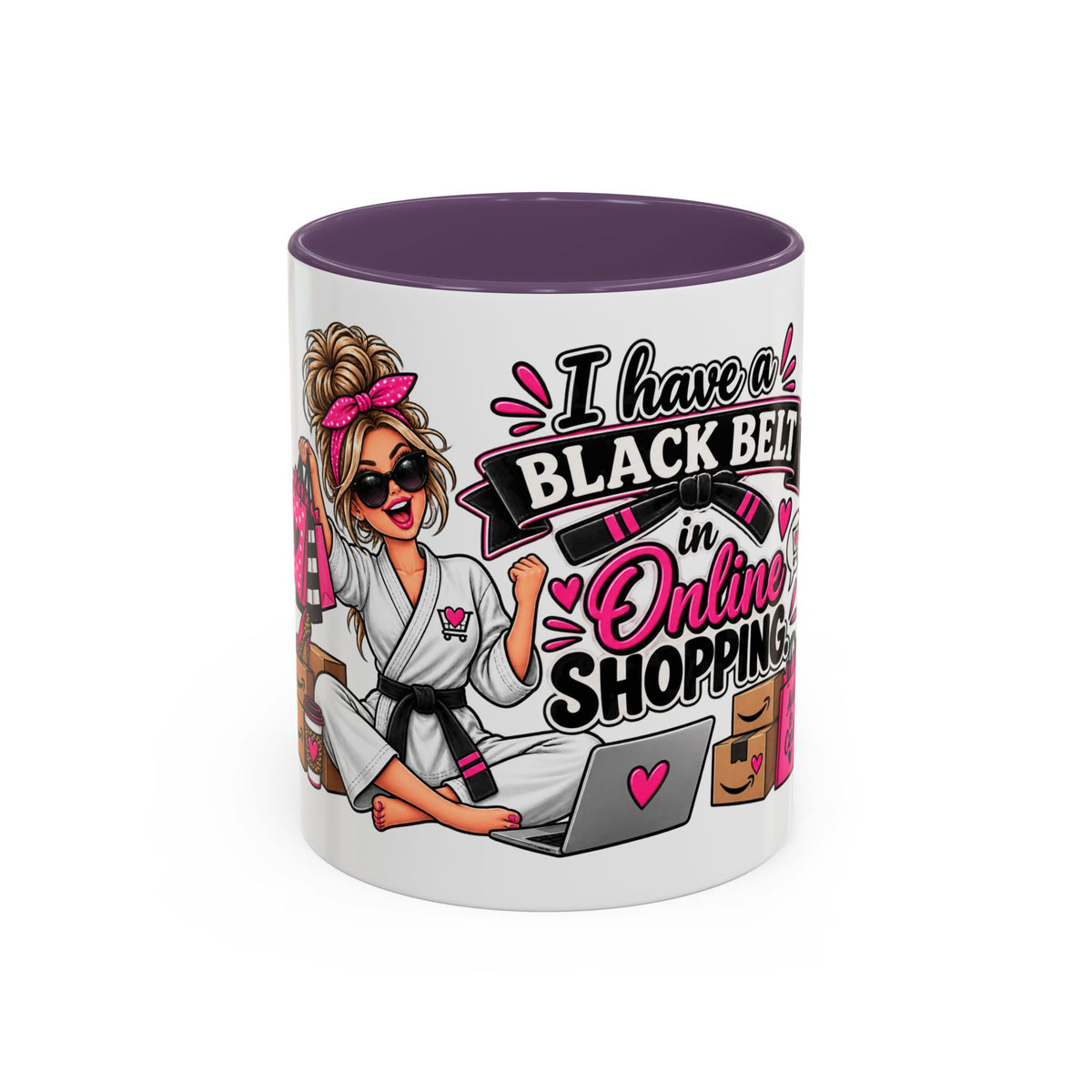"I Have a Black Belt in Online Shopping" Accent Mug — 11oz, Purple | The ClawMark Store