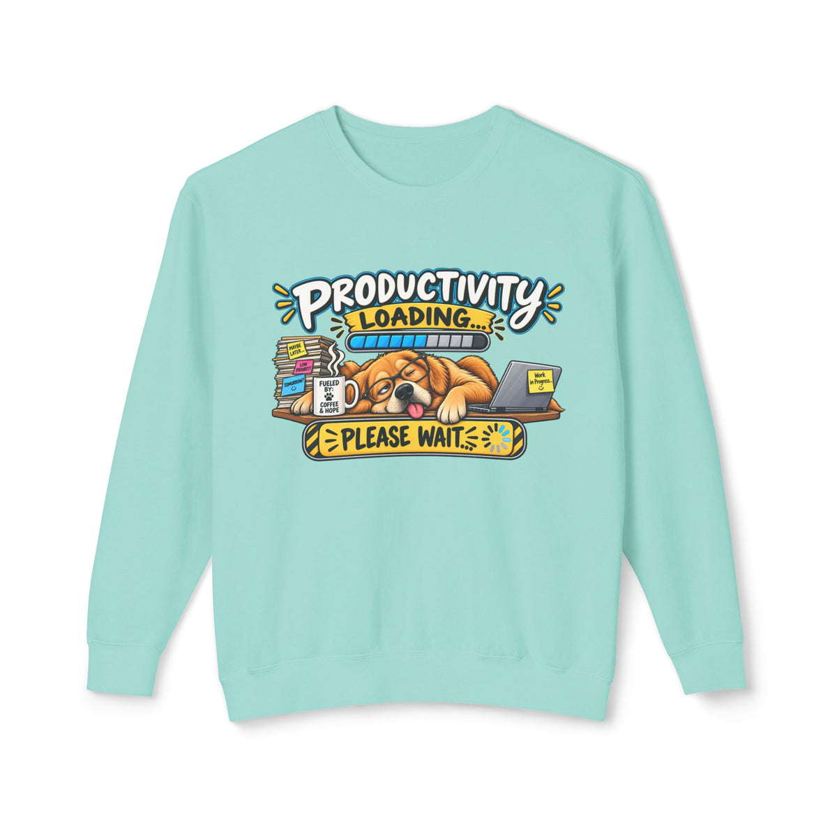 "Productivity Loading... Please Wait" Sweatshirt — Chalky Mint, S | The ClawMark Store