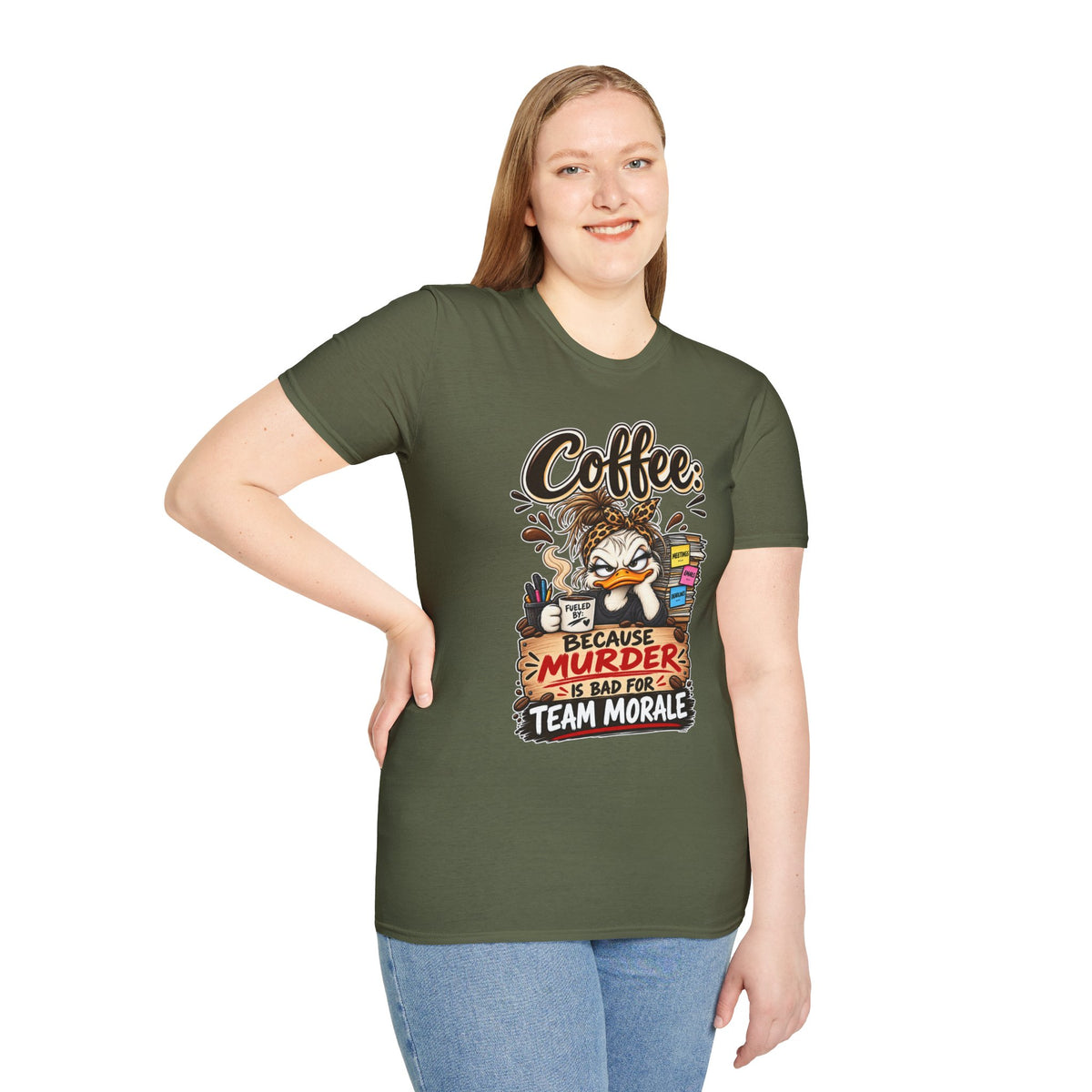 "Coffee: Because Murder Is Bad For Team Morale" T-Shirt — product photo 4 | The ClawMark Store