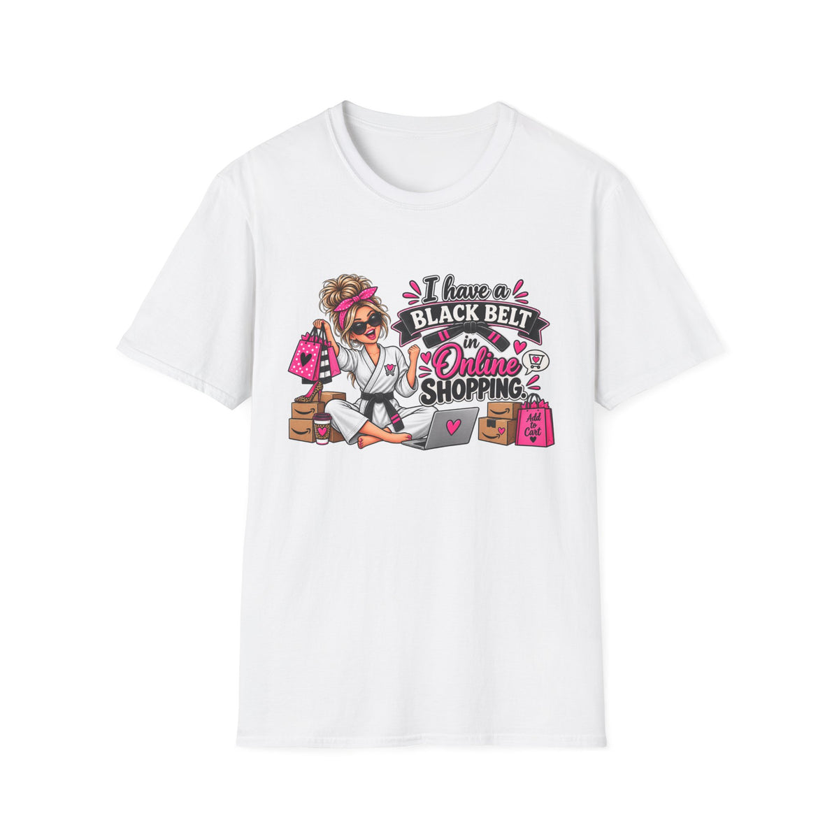 "I Have a Black Belt in Online Shopping" T-Shirt — S, White | The ClawMark Store