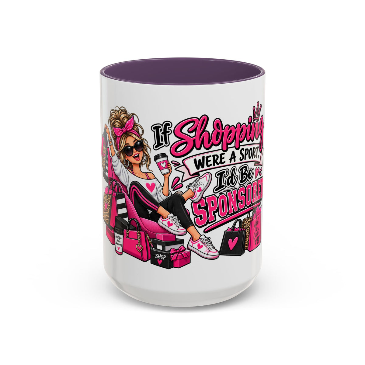 "If Shopping Were a Sport I'd Be Sponsored" Accent Mug — Purple, 15oz | The ClawMark Store