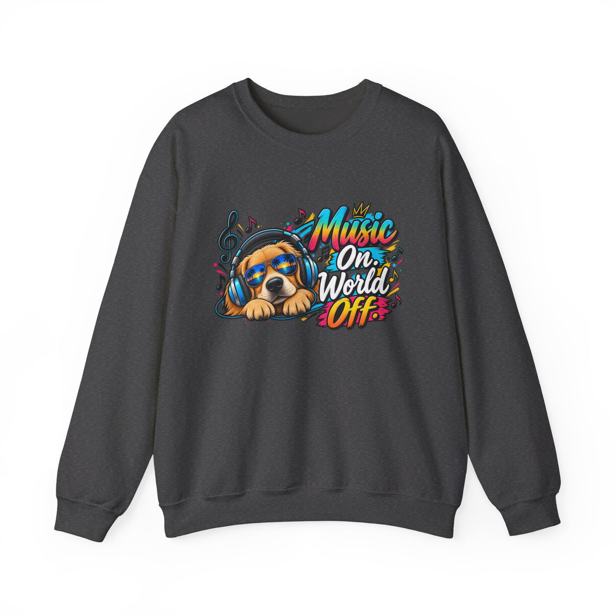 Music On, World Off — Sweatshirt — S, Dark Heather | The ClawMark Store