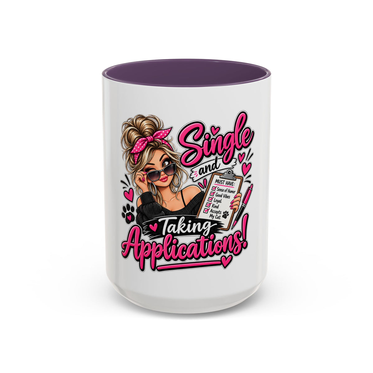 Single and Taking Applications — Coffee Mug (11oz, 15oz) — Purple, 15oz | The ClawMark Store