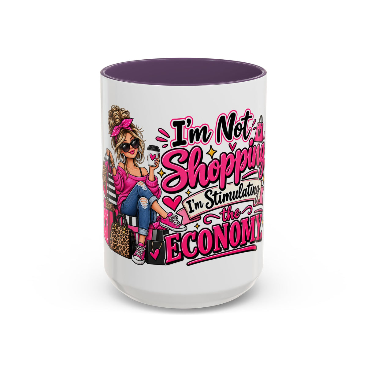 "I'm Not Shopping, I'm Stimulating the Economy" Mug (11oz, 15oz) — Purple, 15oz | The ClawMark Store