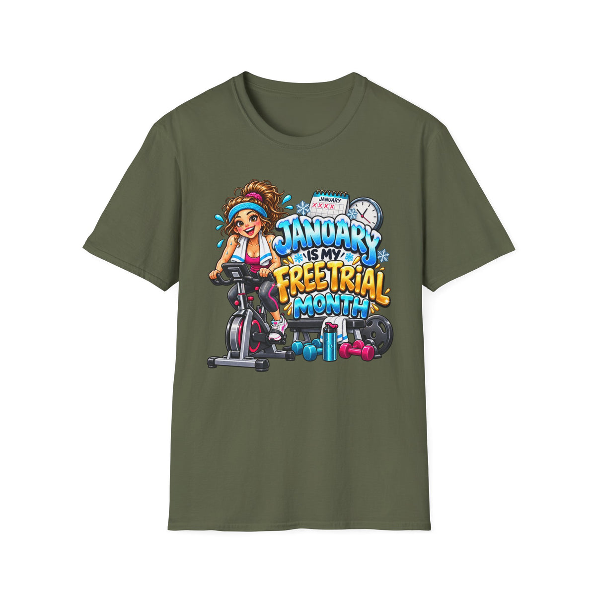 January Is My Free Trial Month T-Shirt — Funny Gym Workout Spin Bike Tee