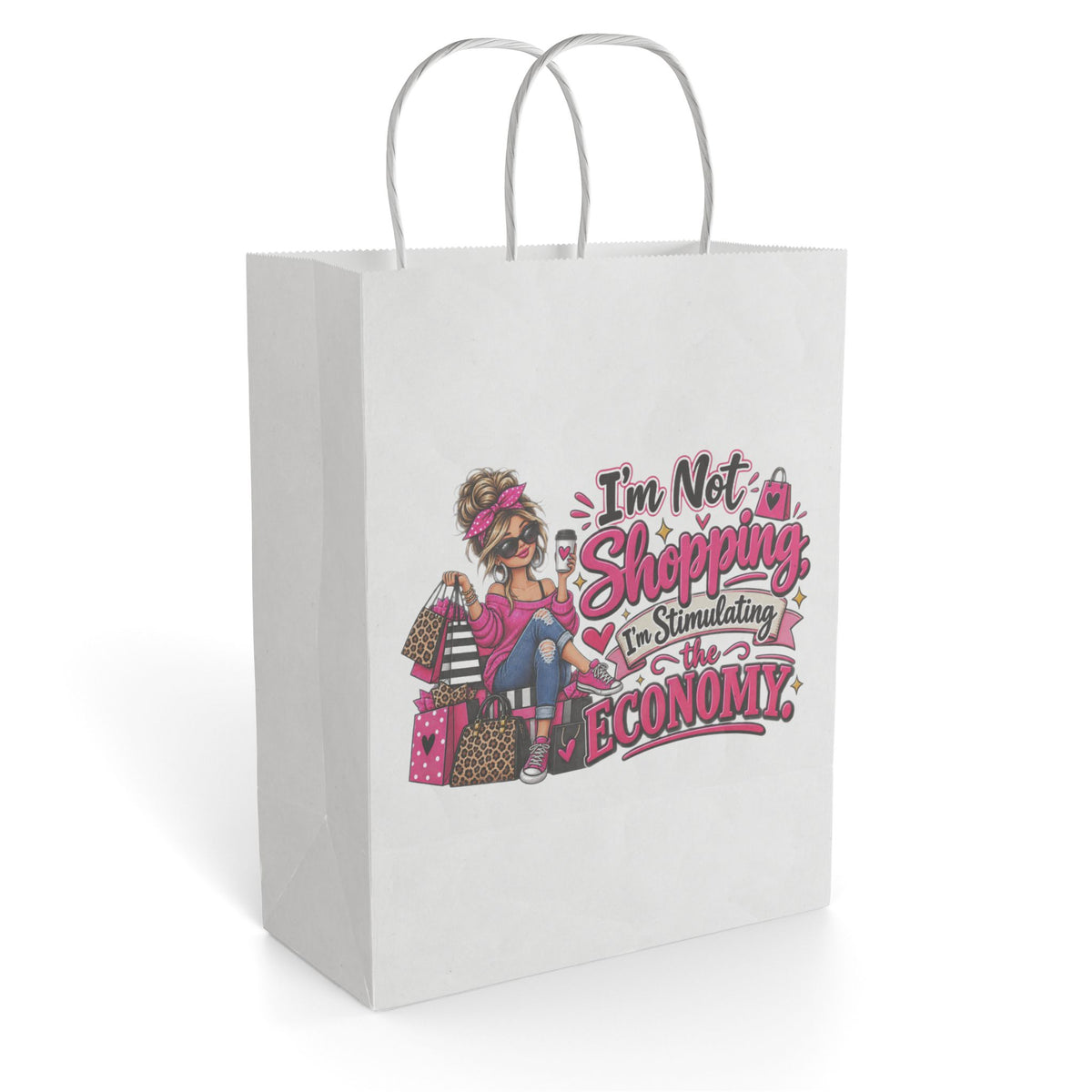 "I'm Not Shopping, I'm Stimulating the Economy" Gift Bag — 8'' x 10.25", White, Paper | The ClawMark Store