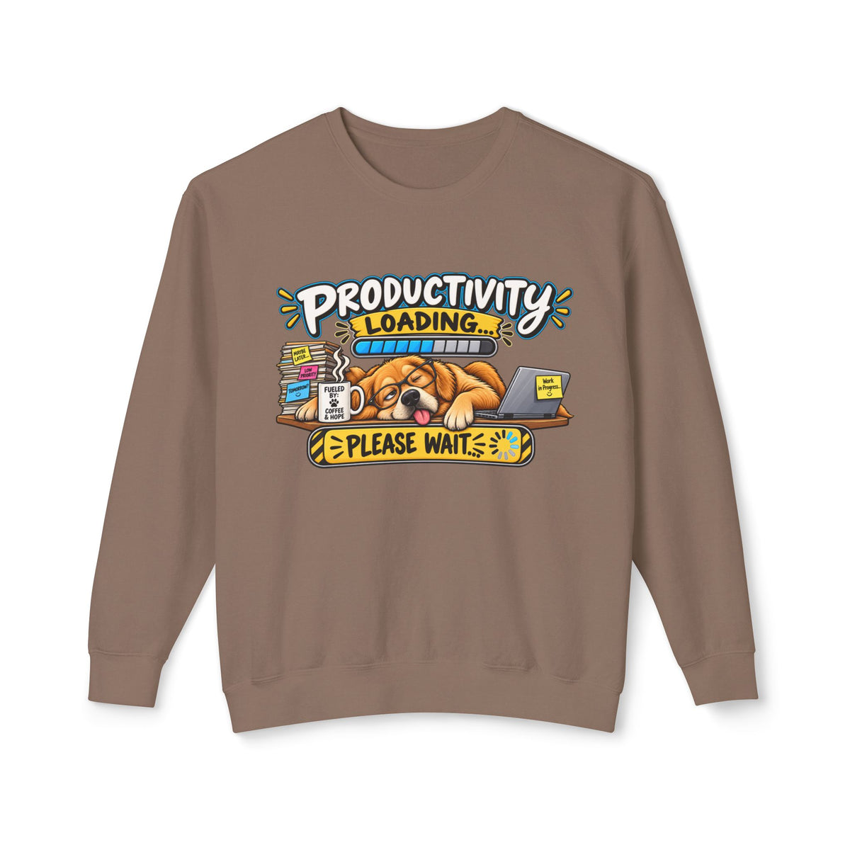 "Productivity Loading... Please Wait" Sweatshirt — Espresso, S | The ClawMark Store