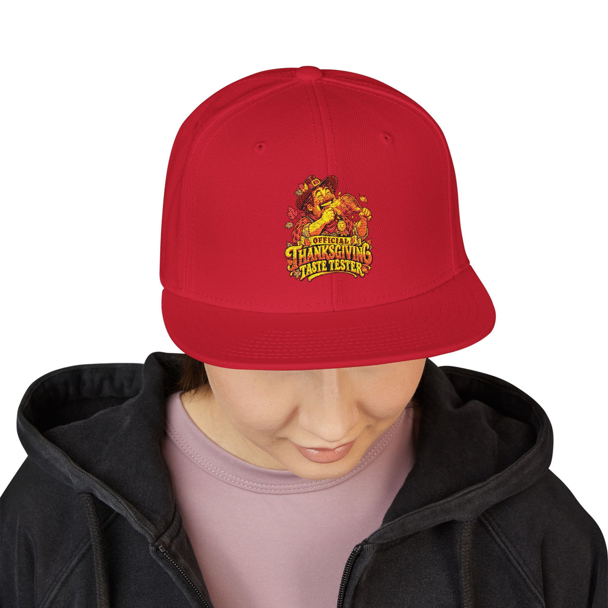 Flame Patch Snapback Hat — Embroidered Fiery Logo Flat Brim Cap
