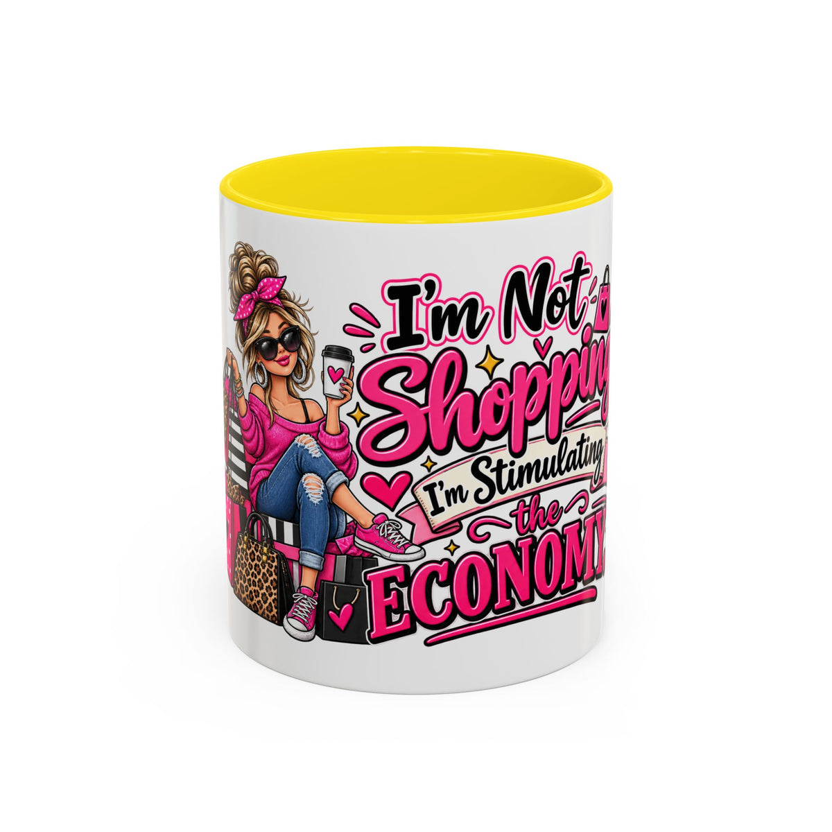 "I'm Not Shopping, I'm Stimulating the Economy" Mug (11oz, 15oz) — Yellow, 11oz | The ClawMark Store