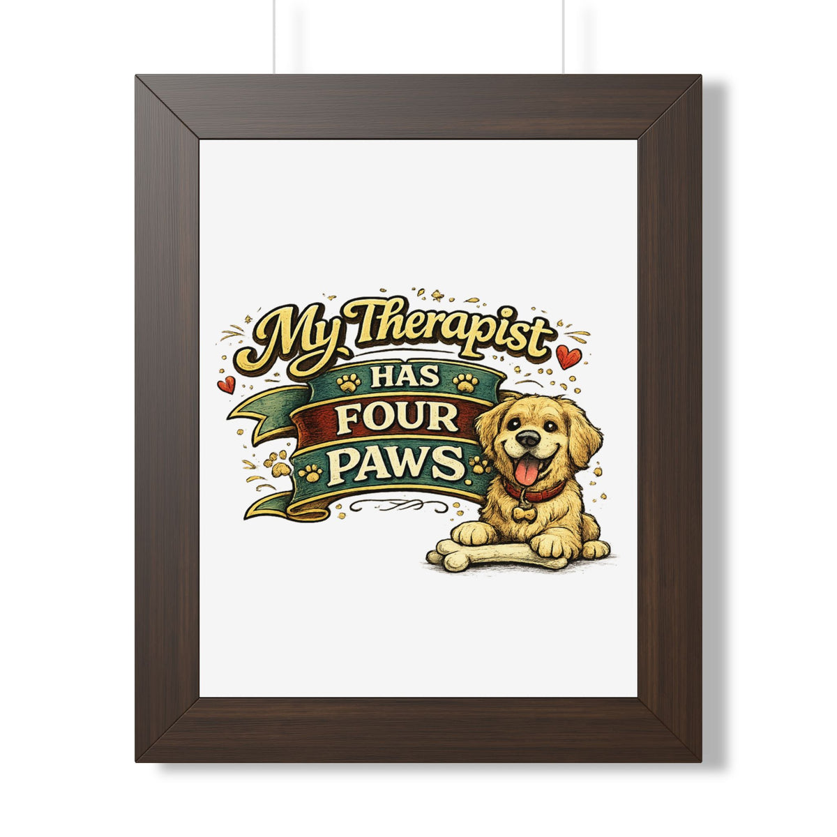 "My Therapist Has Four Paws" Framed Poster — Walnut, 11" x 14" | The ClawMark Store