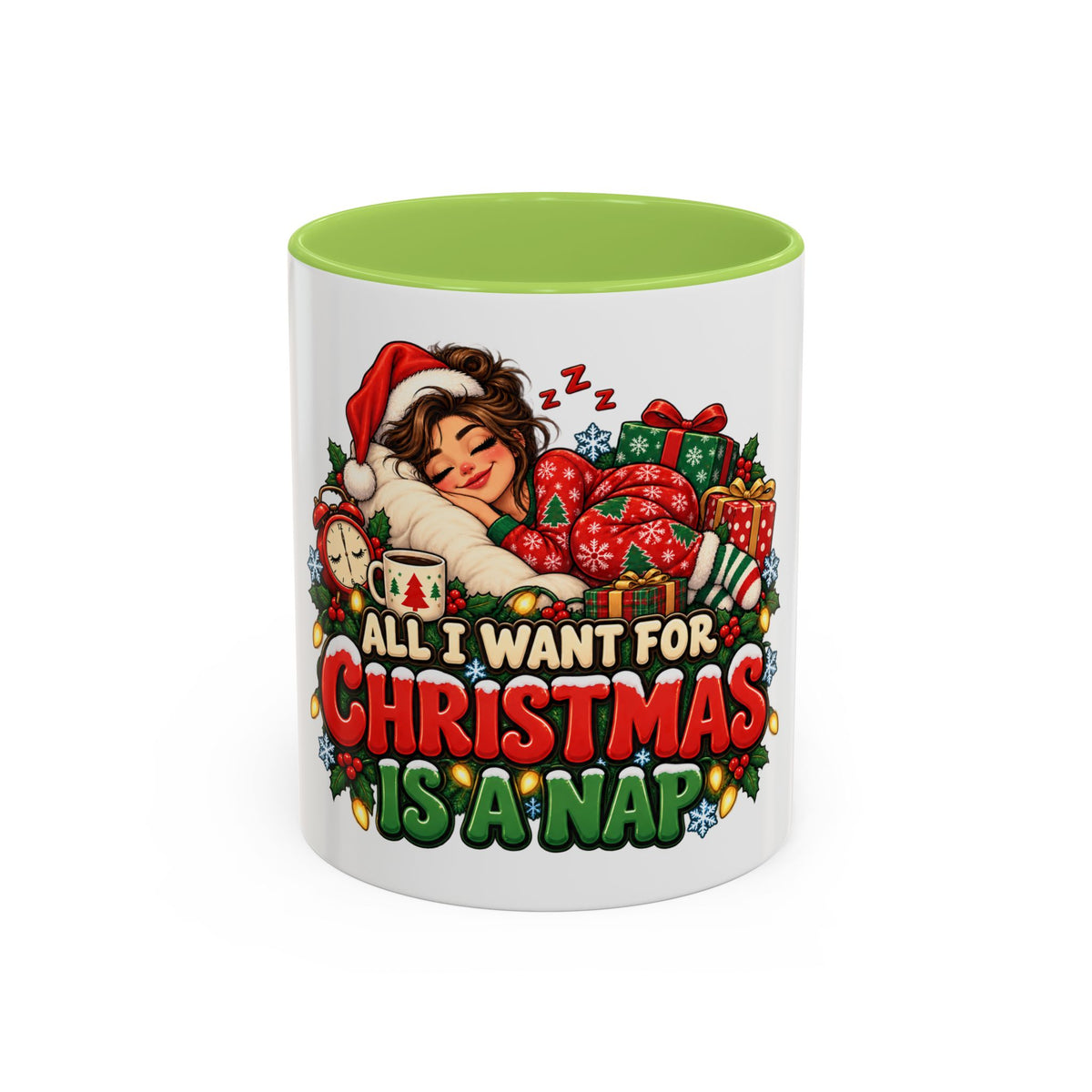Christmas Coffee Mug — "All I Want For Christmas Is A Nap" Holiday Accent Mug (11/15oz)
