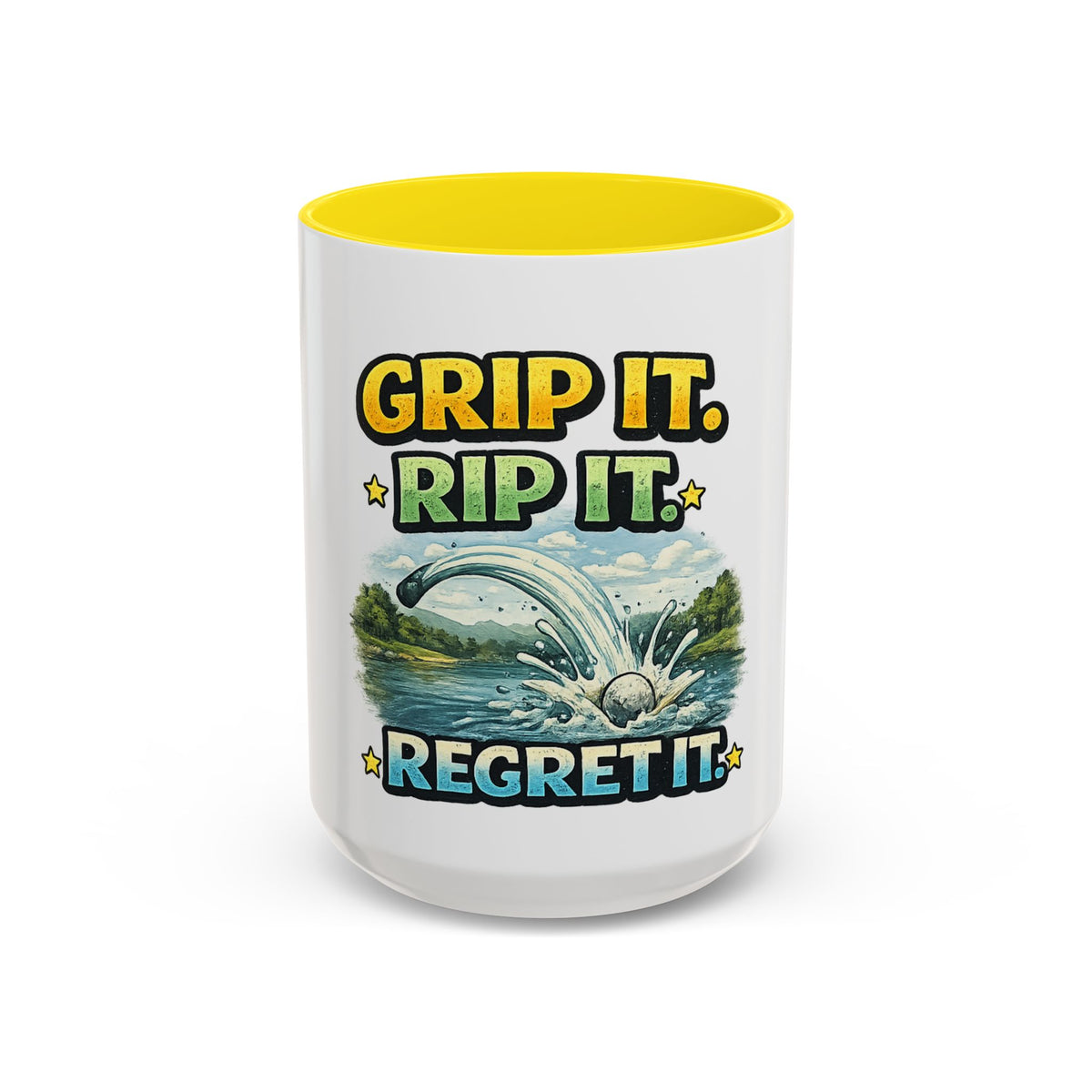 Grip It, Rip It, Regret It — Golf Coffee Mug (11oz, 15oz) — 15oz, Yellow | The ClawMark Store
