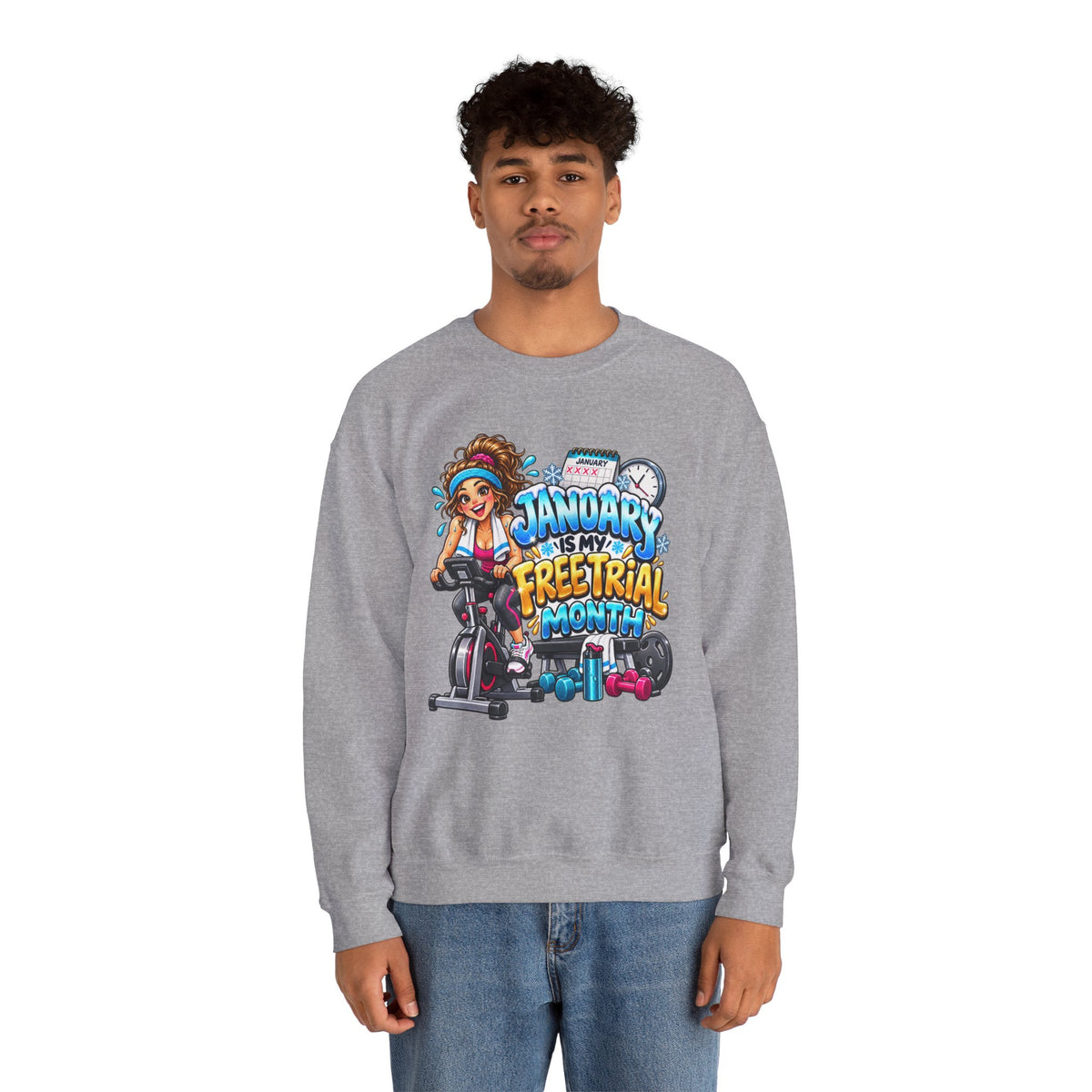 January Is My Free Trial Month Sweatshirt - Cute Spinning Bike Fitness Crewneck