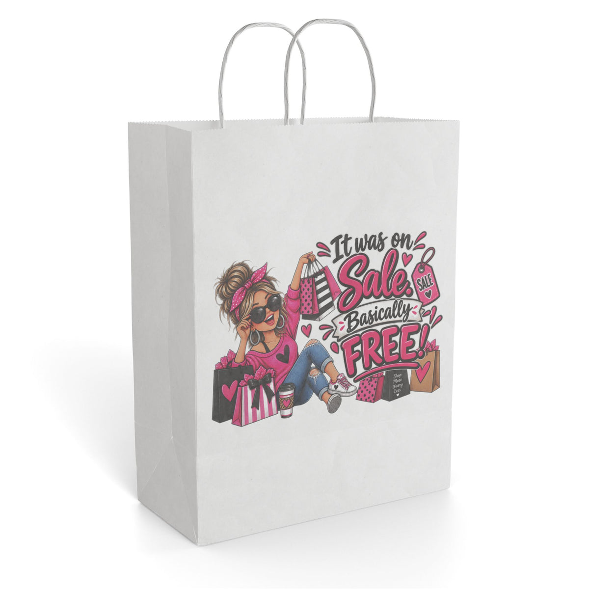 "It Was On Sale Basically Free" — Paper Gift Bag — 10'' x 13", White, Paper | The ClawMark Store