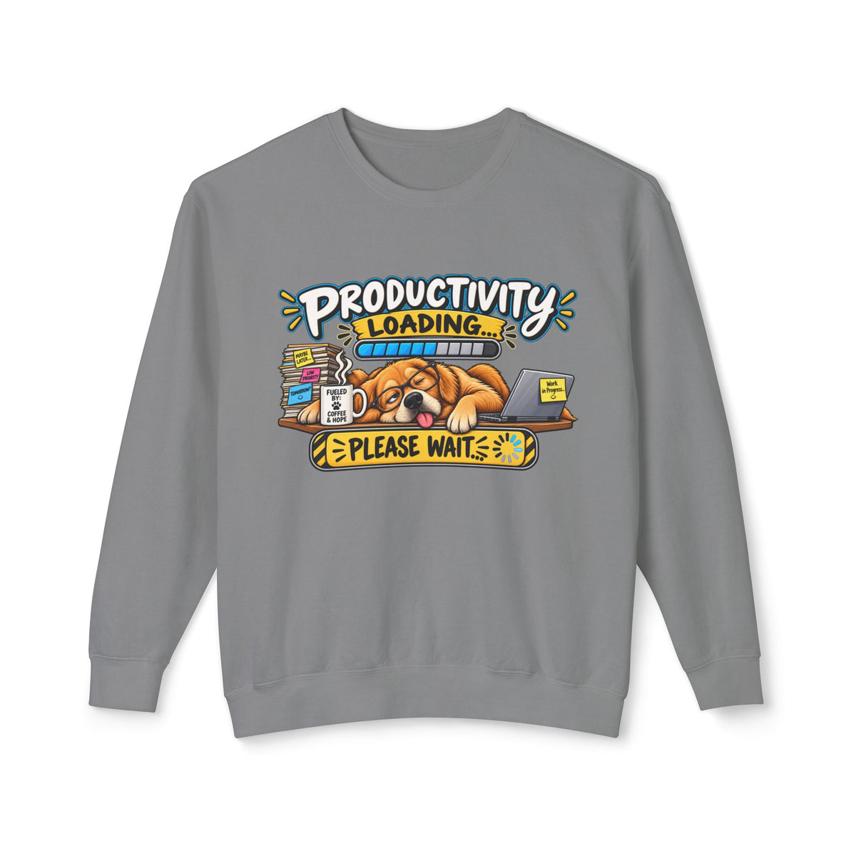 "Productivity Loading... Please Wait" Sweatshirt — Grey, S | The ClawMark Store