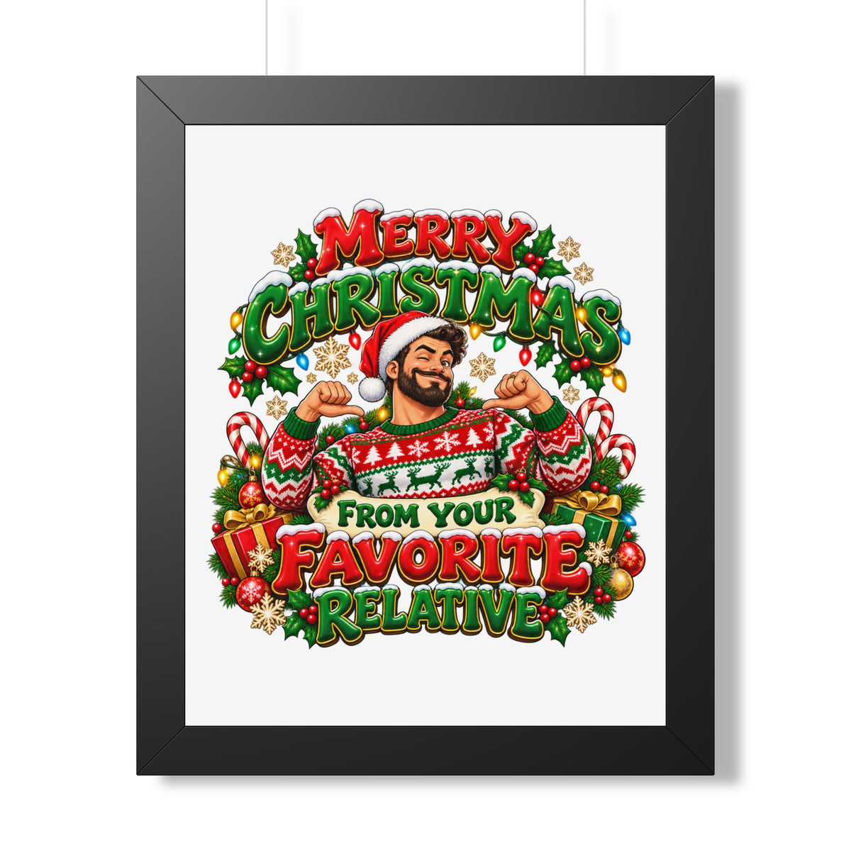 Merry Christmas Framed Poster – “From Your Favorite Relative” Holiday Wall Art - Man