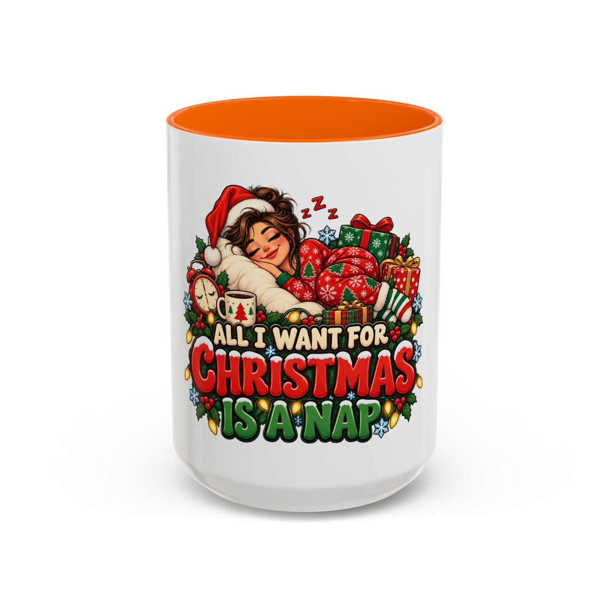 Christmas Coffee Mug — "All I Want For Christmas Is A Nap" Holiday Accent Mug (11/15oz)