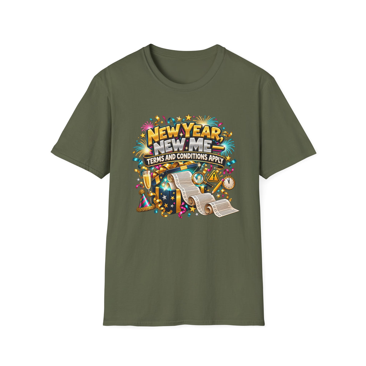 New Year, New Me T-Shirt — "Terms and Conditions Apply" Funny NYE Graphic Tee