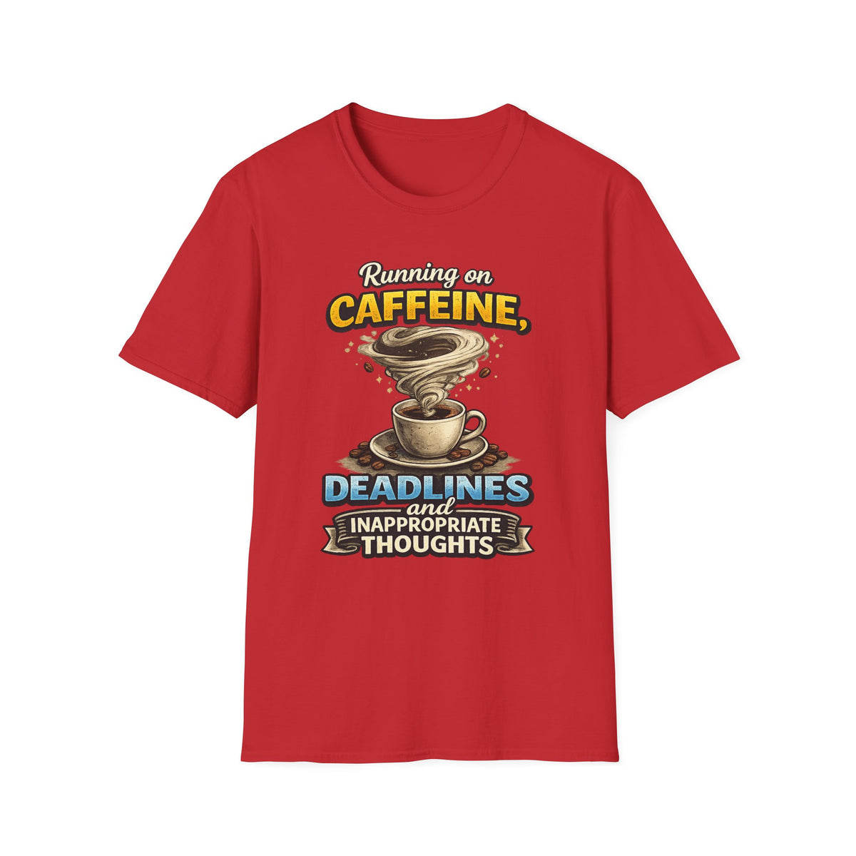 Running on Caffeine — Coffee T-Shirt — S, Red | The ClawMark Store