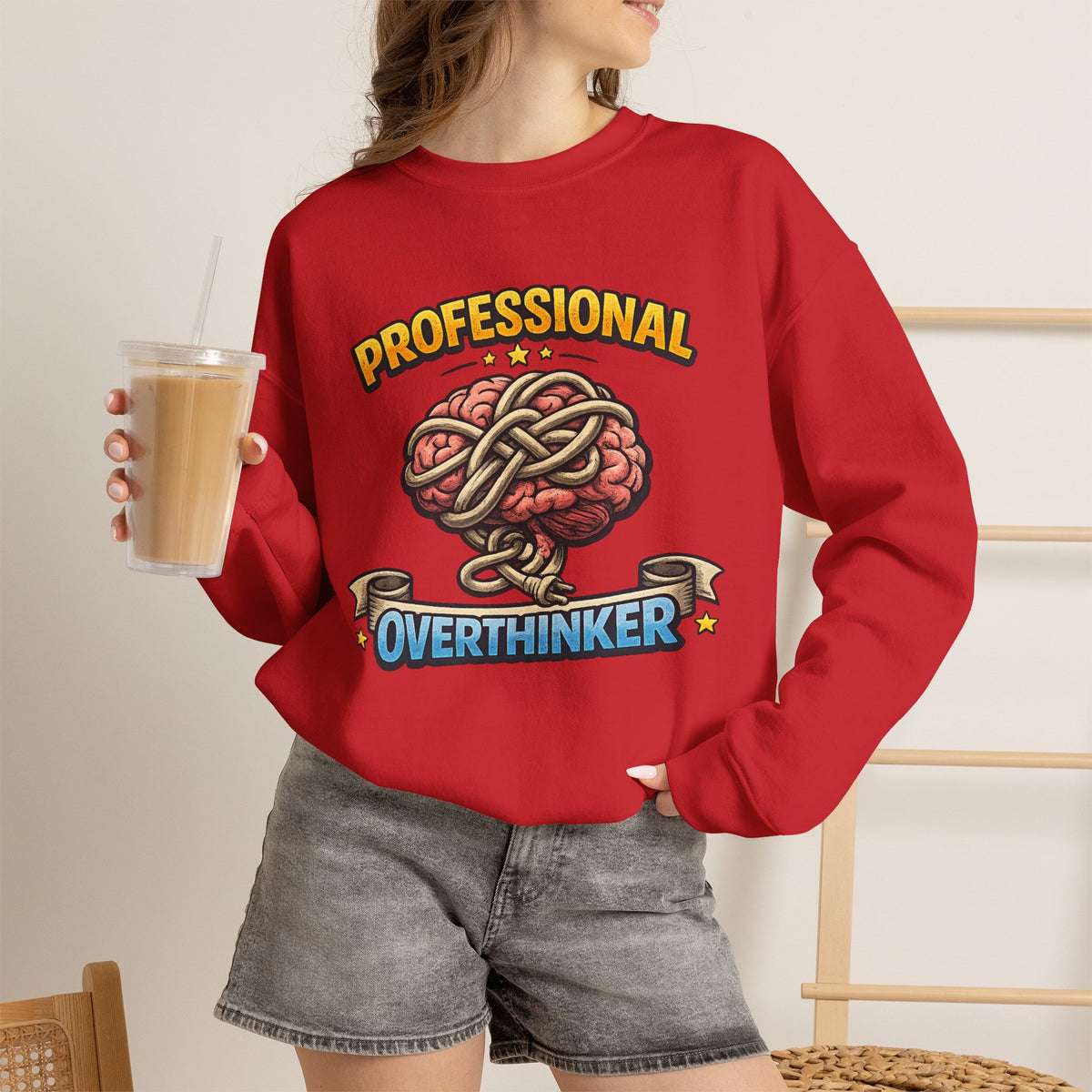 Professional Overthinker Sweatshirt — Funny Brain Knot Crewneck — product photo 6 | The ClawMark Store