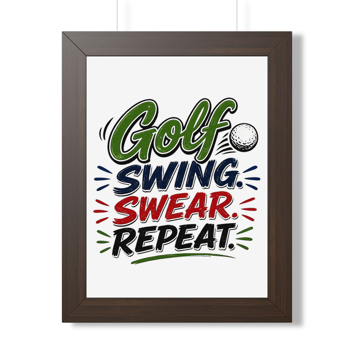 Golf Swing, Swear, Repeat Framed Poster — Walnut, 12″ x 16″ | The ClawMark Store