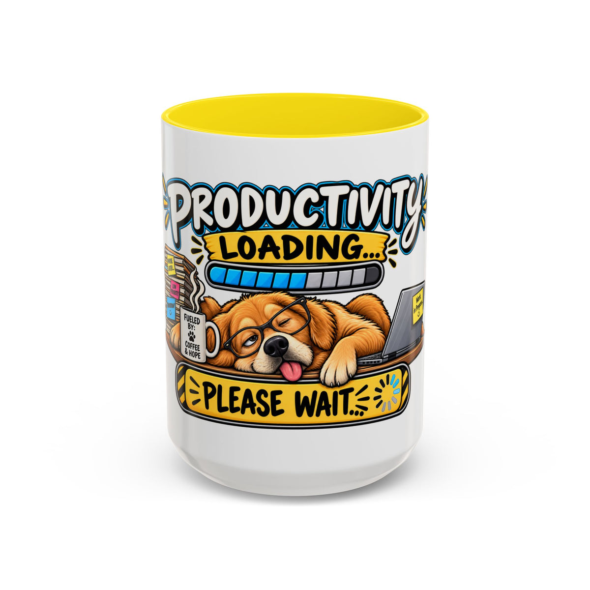 "Productivity Loading... Please Wait" Office Mug (11oz, 15oz) — Yellow, 15oz | The ClawMark Store