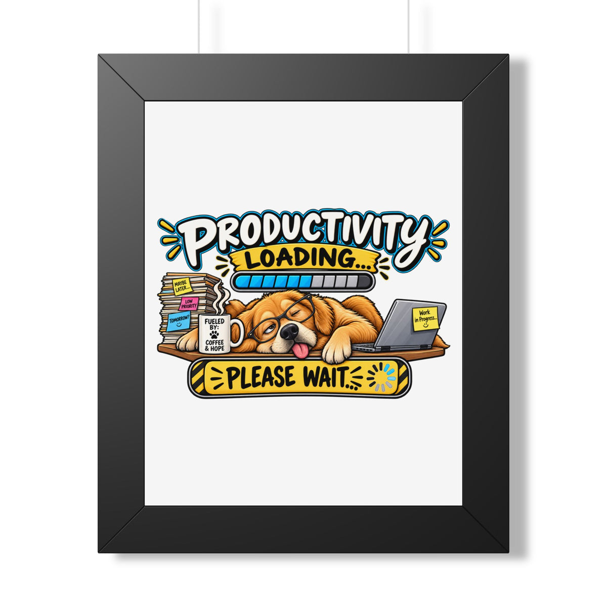 "Productivity Loading... Please Wait" Framed Poster — Black, 11" x 14" | The ClawMark Store