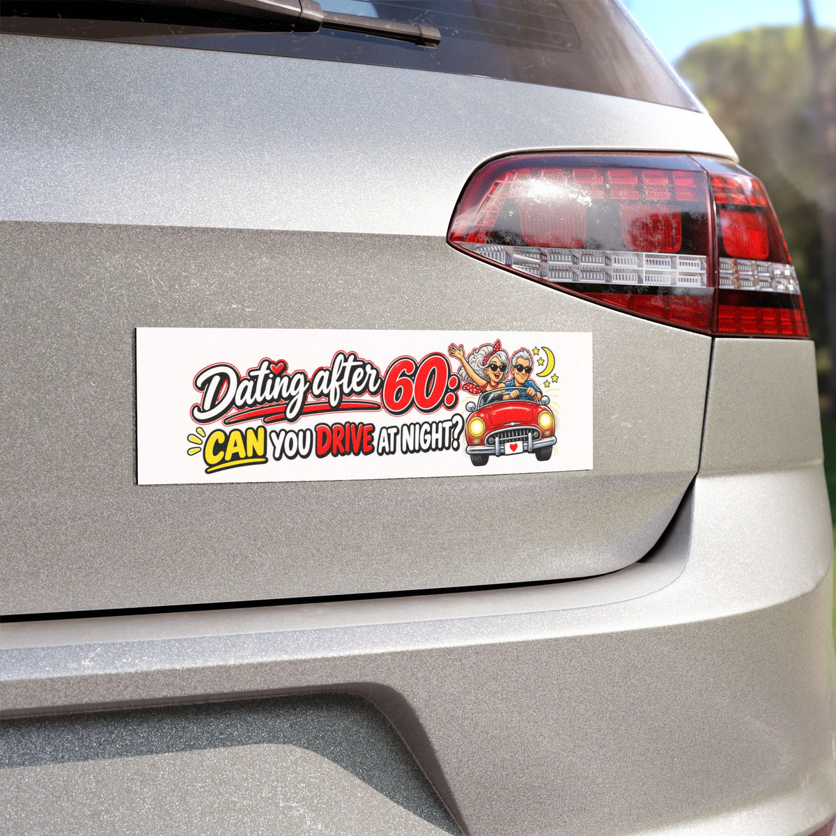 "Dating After 60: Can You Drive at Night?" Car Magnet — product photo 1 | The ClawMark Store