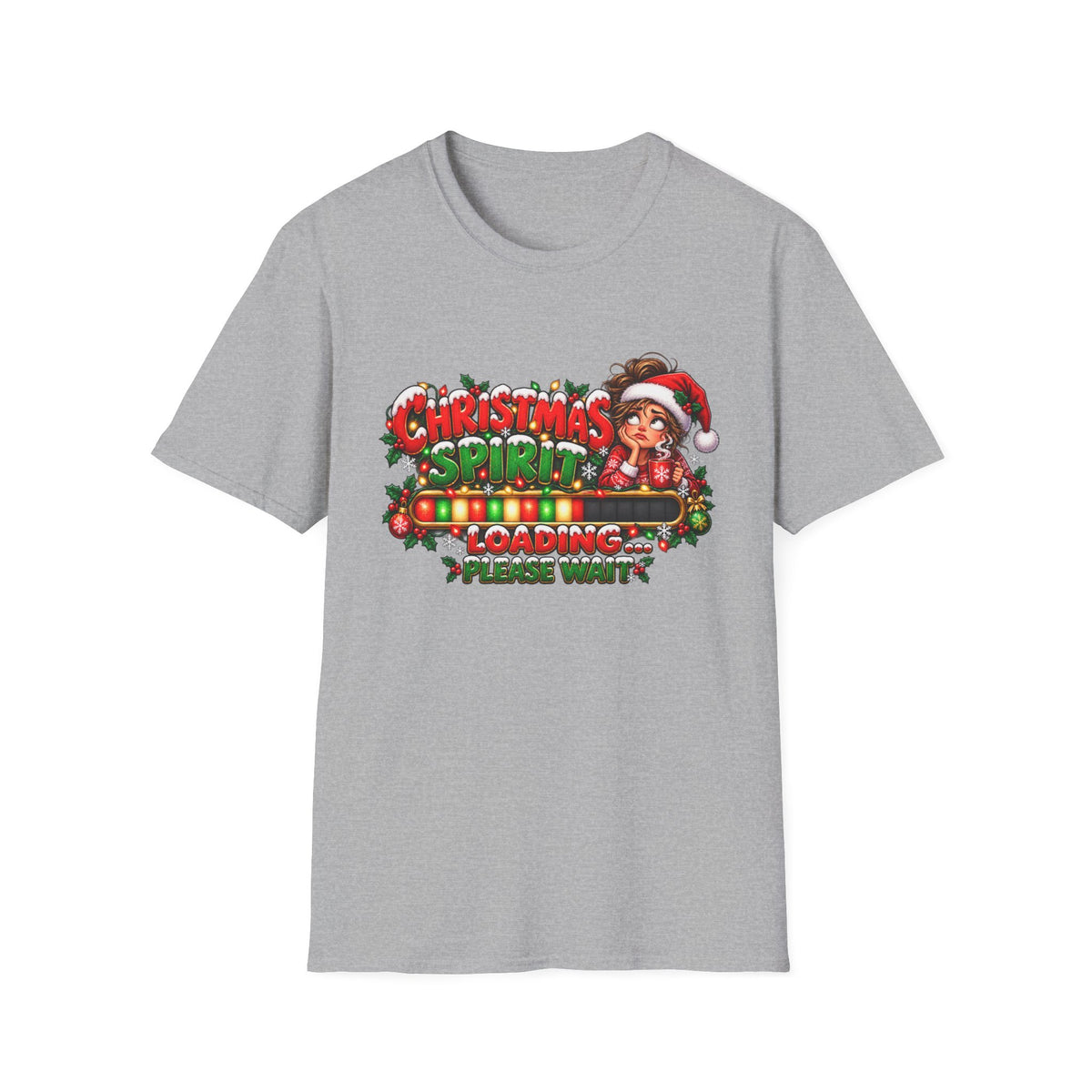 Christmas Spirit Loading T‑Shirt — Cute Santa Progress Bar Holiday Tee