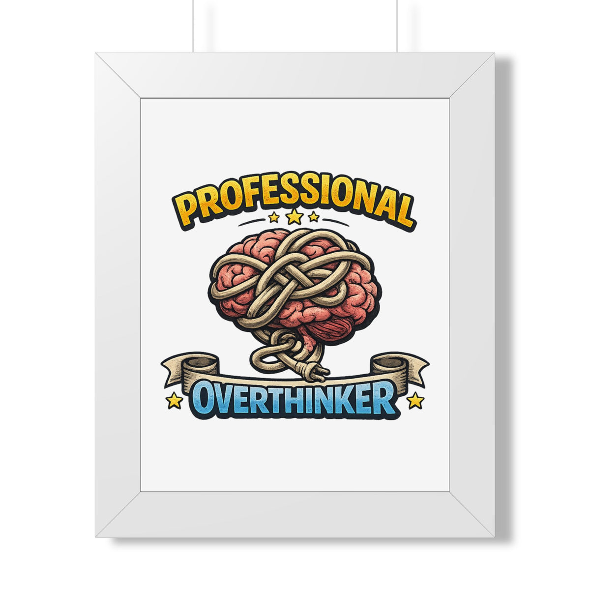 Professional Overthinker Framed Poster — Funny Brain Art Print — White, 11" x 14" | The ClawMark Store