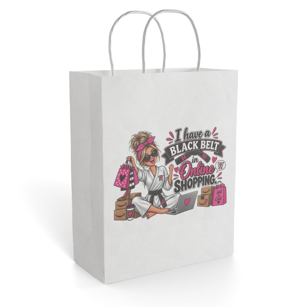 "I Have a Black Belt in Online Shopping" Gift Bag — 8'' x 10.25", White, Paper | The ClawMark Store