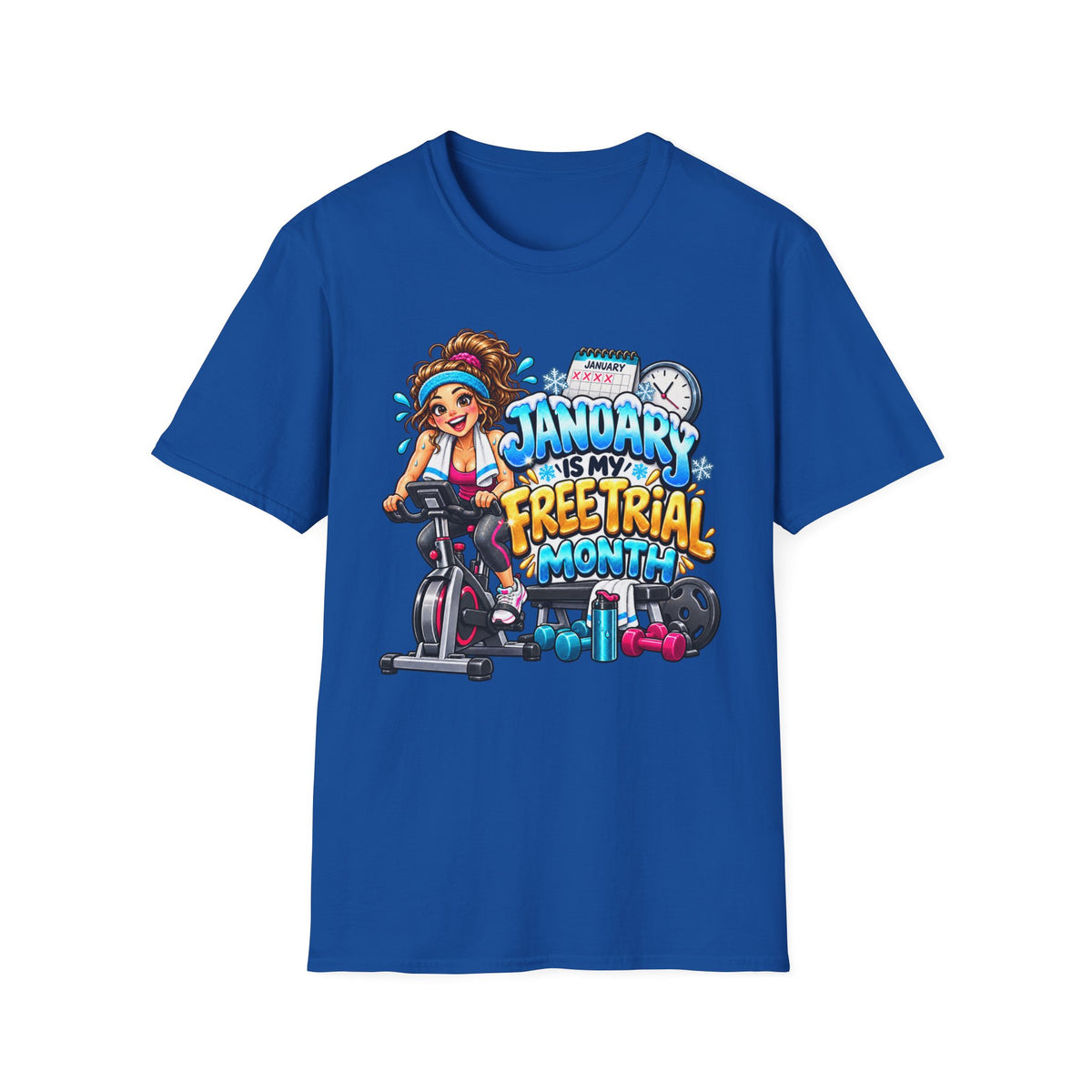 January Is My Free Trial Month T-Shirt — Funny Gym Workout Spin Bike Tee