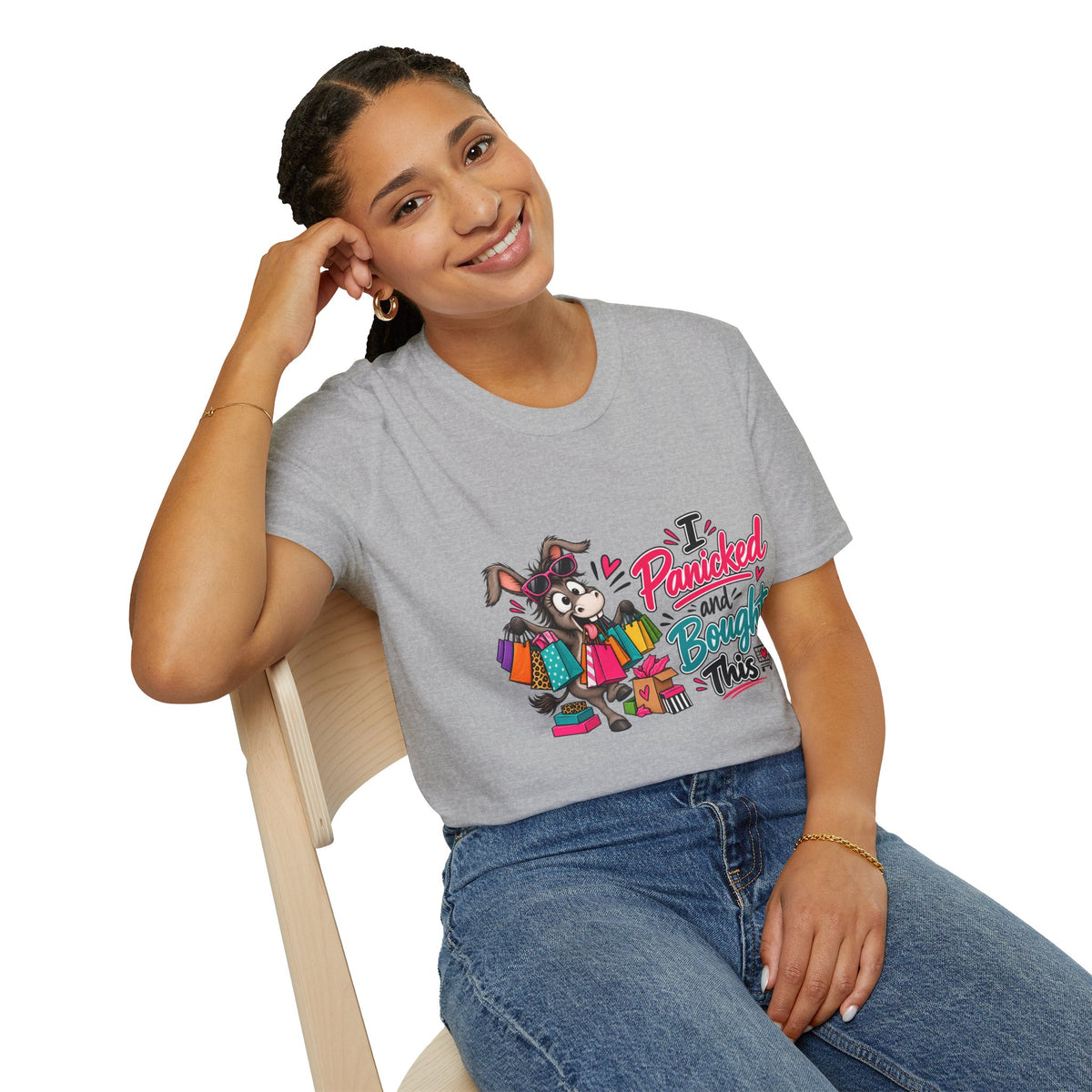 I Panicked and Bought This T-Shirt — Funny Shopping Spree Graphic Tee — product photo 4 | The ClawMark Store
