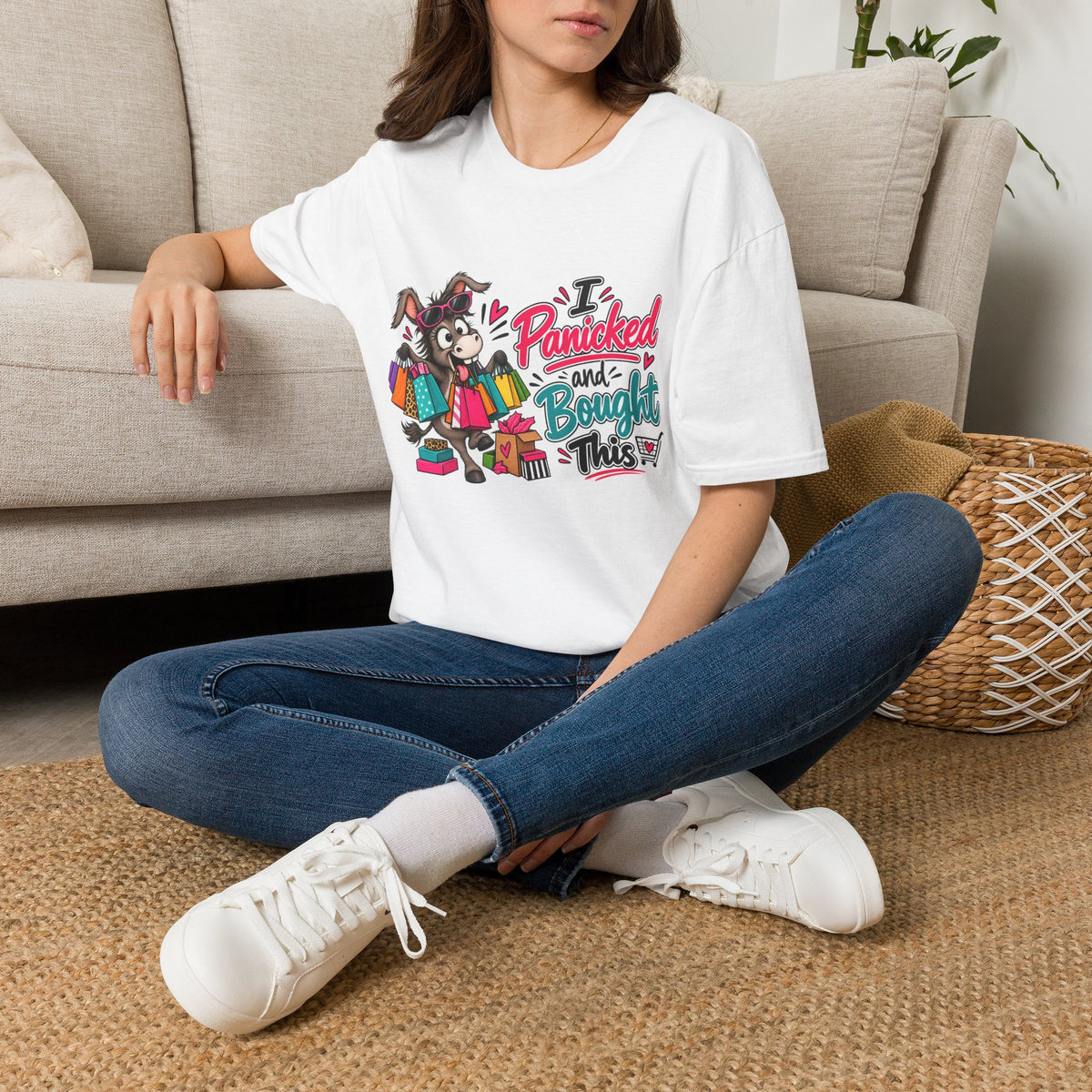 I Panicked and Bought This T-Shirt — Funny Shopping Donkey Graphic Tee — product photo 3 | The ClawMark Store