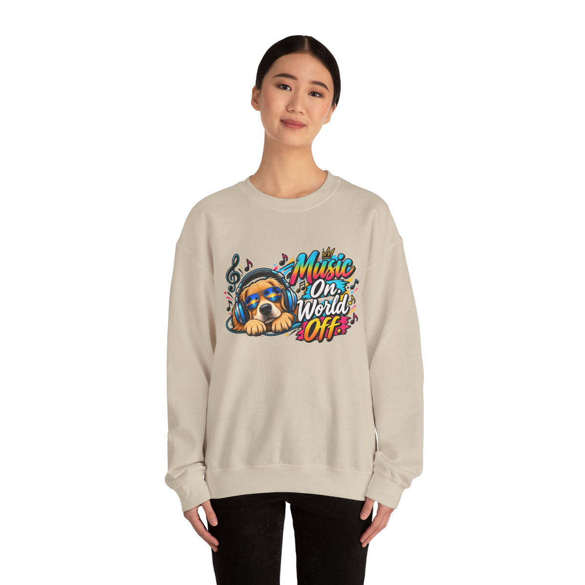 Music On, World Off — Sweatshirt — product photo 3 | The ClawMark Store