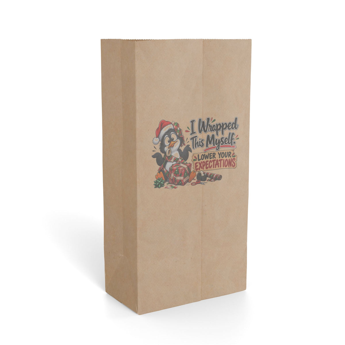 "I Wrapped This Myself, Lower Your Expectations" Gift Bag — 6.25'' x 12.5", Kraft, Paper | The ClawMark Store