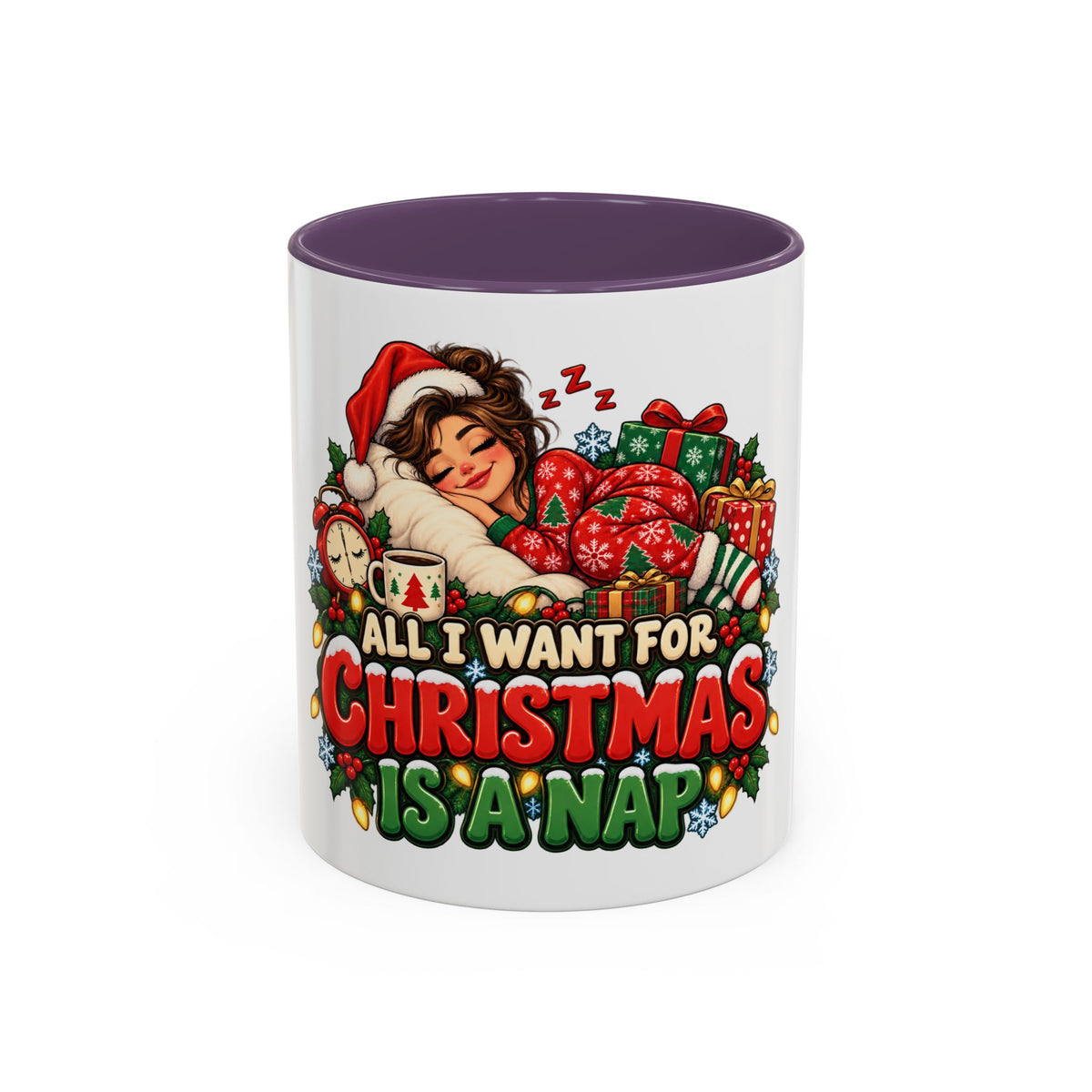 Christmas Coffee Mug — "All I Want For Christmas Is A Nap" Holiday Accent Mug (11/15oz)